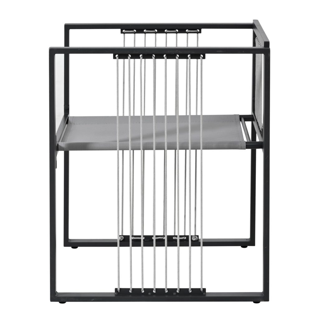 Set da pranzo per esterni da 7 pezzi per 6 persone in metallo e vetro temperato nero e bianco per giardino