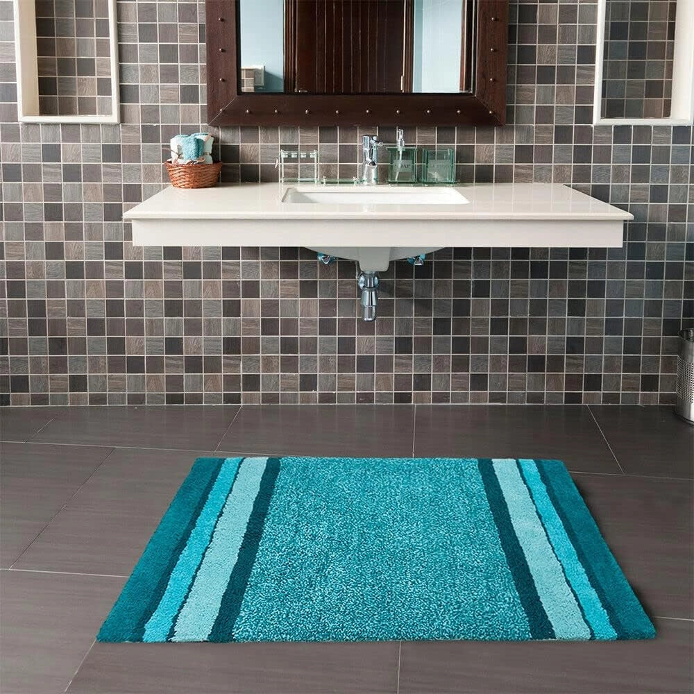 Tappeto Bagno Puro Cotone 65x120 cm Morbida Colori Vivaci Lavabile Made In Italy Turchese
