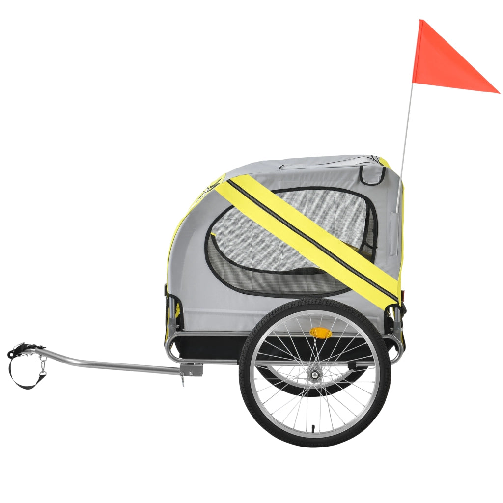 Rimorchio per Bicicletta per Trasporto Cani 138 x 71 x 90 cm Carrello per Trasporto Animali Domestici Carico Max.26 kg - Giallo-Griggio-Nero