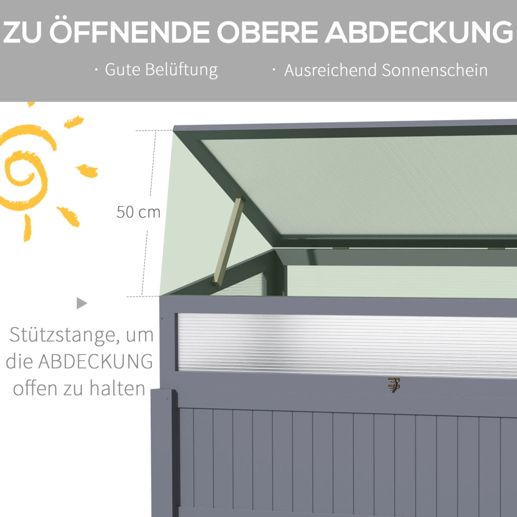 Hochbeet 2-in-1 con serra ¨C zephmum ¨C Polycarbonat Grigio 120x54x112/122 cm