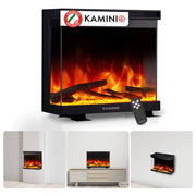 KAMINIO Camino elettrico LEA - Camino 3 in 1 con vista panoramica, riscaldamento, effetto fiamma, 12 colori delle fiamme, telecomando - 24 pollici