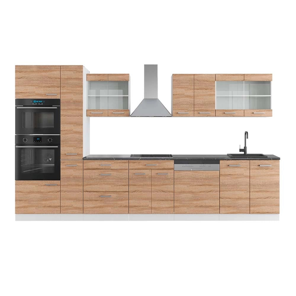 Cucina componibile R-Line Sonoma/Bianco 350 cm con armadio alto, PL Antracite Vicco