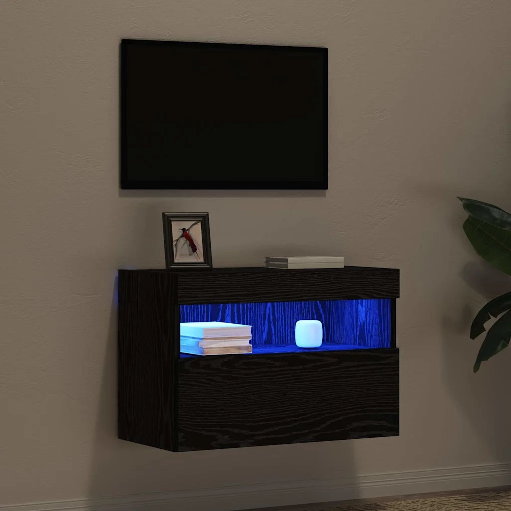 Mobile TV da parete con LED Rovere nero 60 x 30 x 40 cm 862210