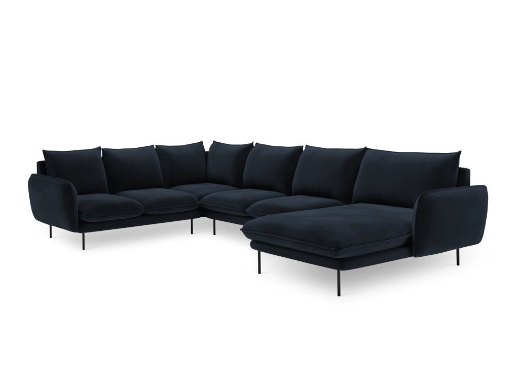 Cosmopolitan Design - Divano panoramico sinistro "Vienna" 7 posti in velluto blu scuro 