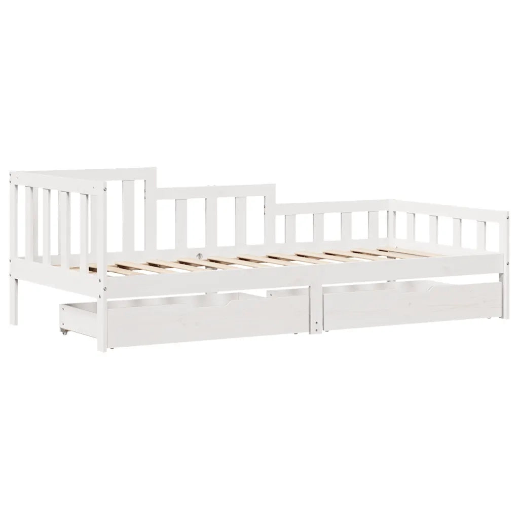 Dormeuse con Cassetti Bianco 90x200 cm Legno Massello di Pino