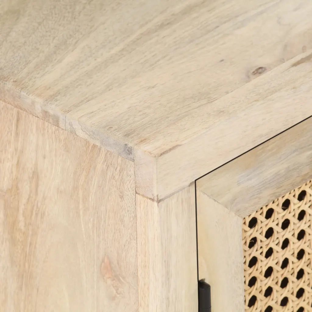 Comodino | Armadio da Notte | Mobiletto da notte 40x30x50 cm Legno Massello di Mango e Canna Naturale