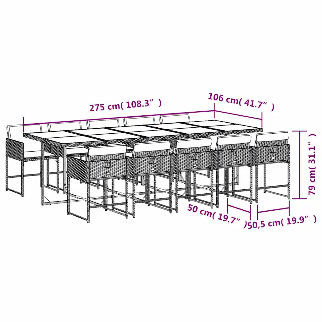 Set da Pranzo da Giardino 11 pz con Cuscini Beige in Polyrattan