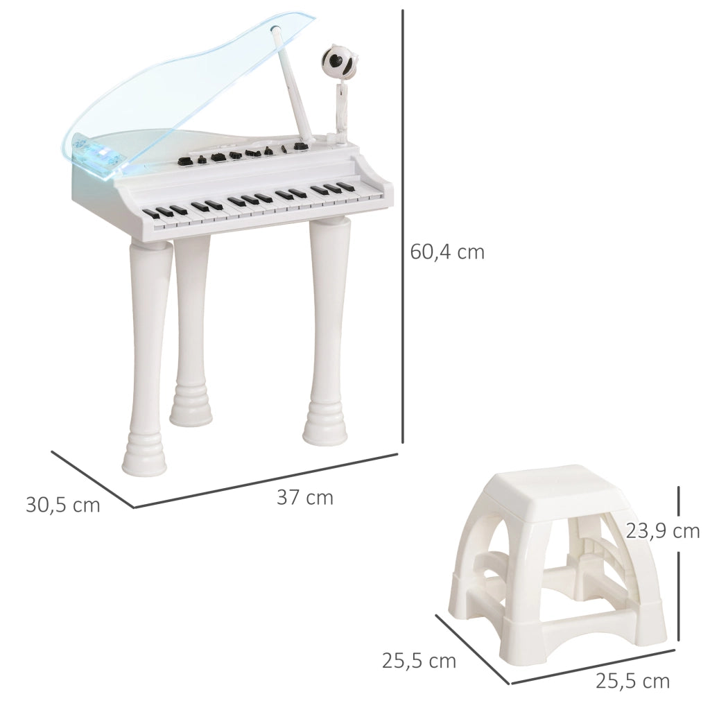 Piano elettronico per bambini 32 tasti multifunzione con microfono e sgabello ¨C zephmum ¨C LED bianco