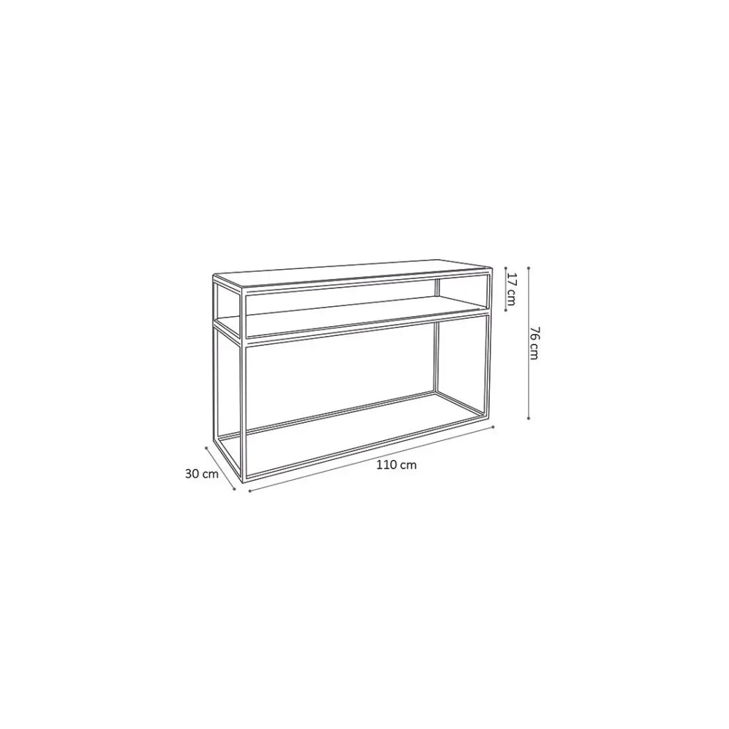 Console da salotto GOA - Legno massiccio esotico e metallo nero - 2 ripiani