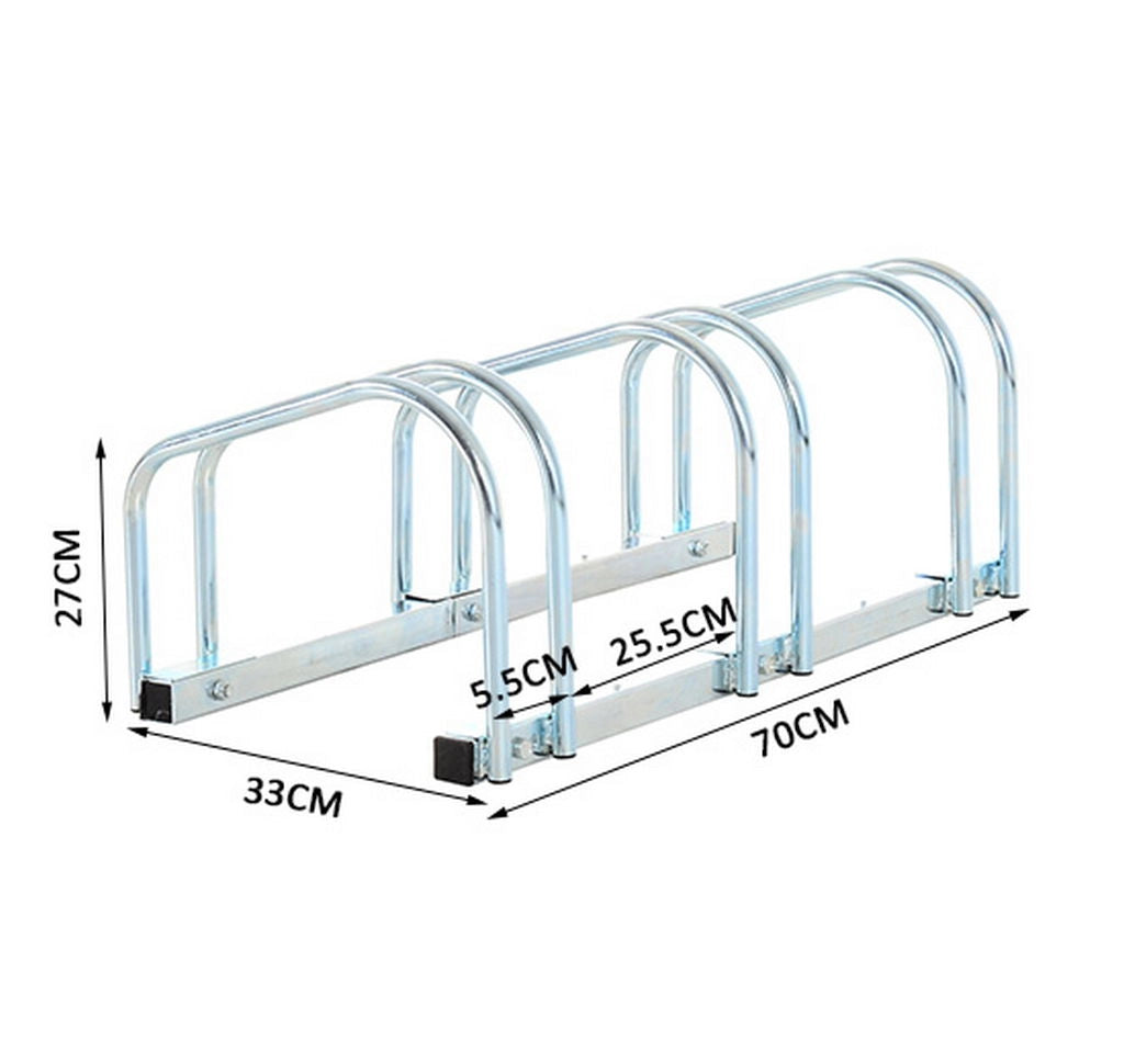 RASTRELLIERA PORTABICICLETTE PARCHEGGIO PER 3 BICICLETTE TUBI D'ACCIAIO 70.5 × 33 × 27 CM ARGENTO
