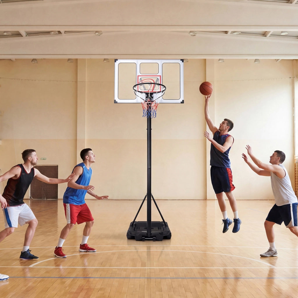 Canestro da basket portatile tabellone pc infrangibile e base, Supporto da basket con ruote regolabile in altezza