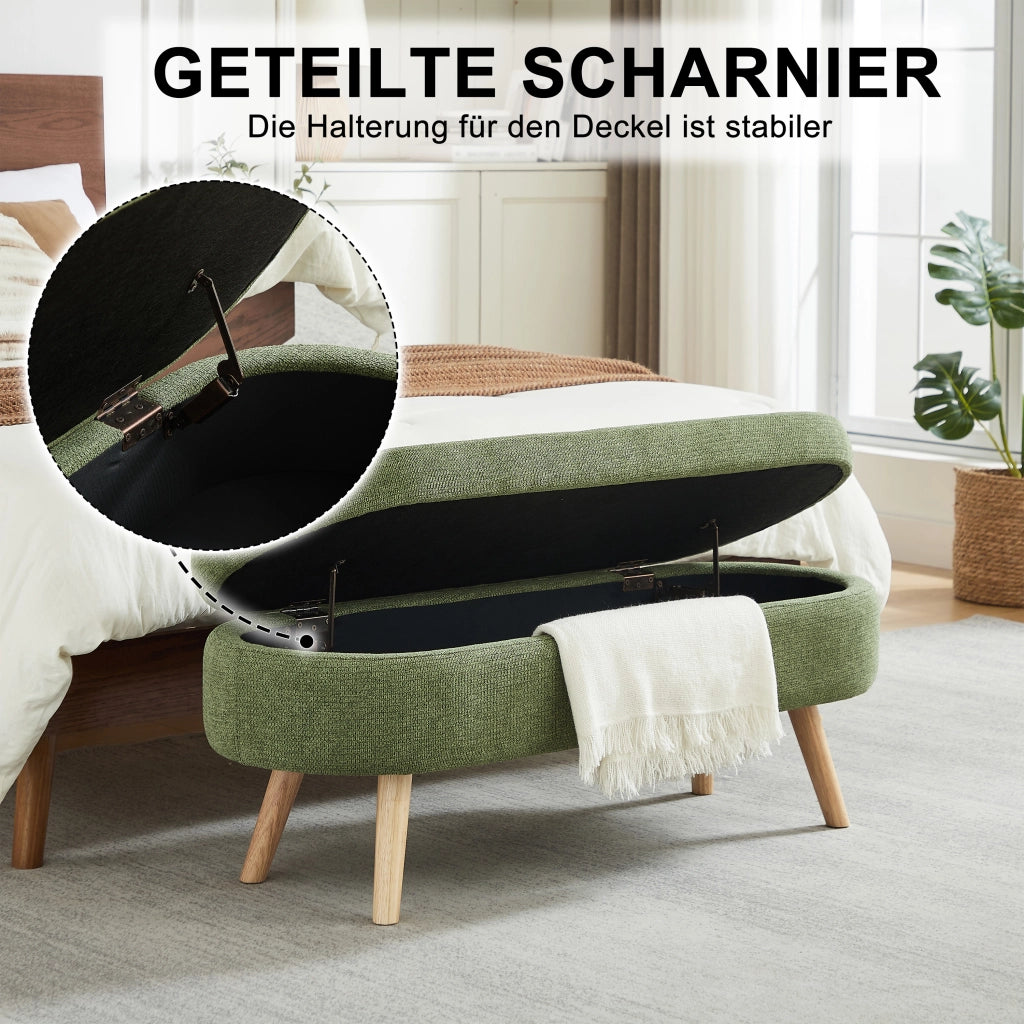 Panca contenitore imbottita con vano portaoggetti in chenille con fori di ventilazione verde 112 × 42 × 24,8 cm