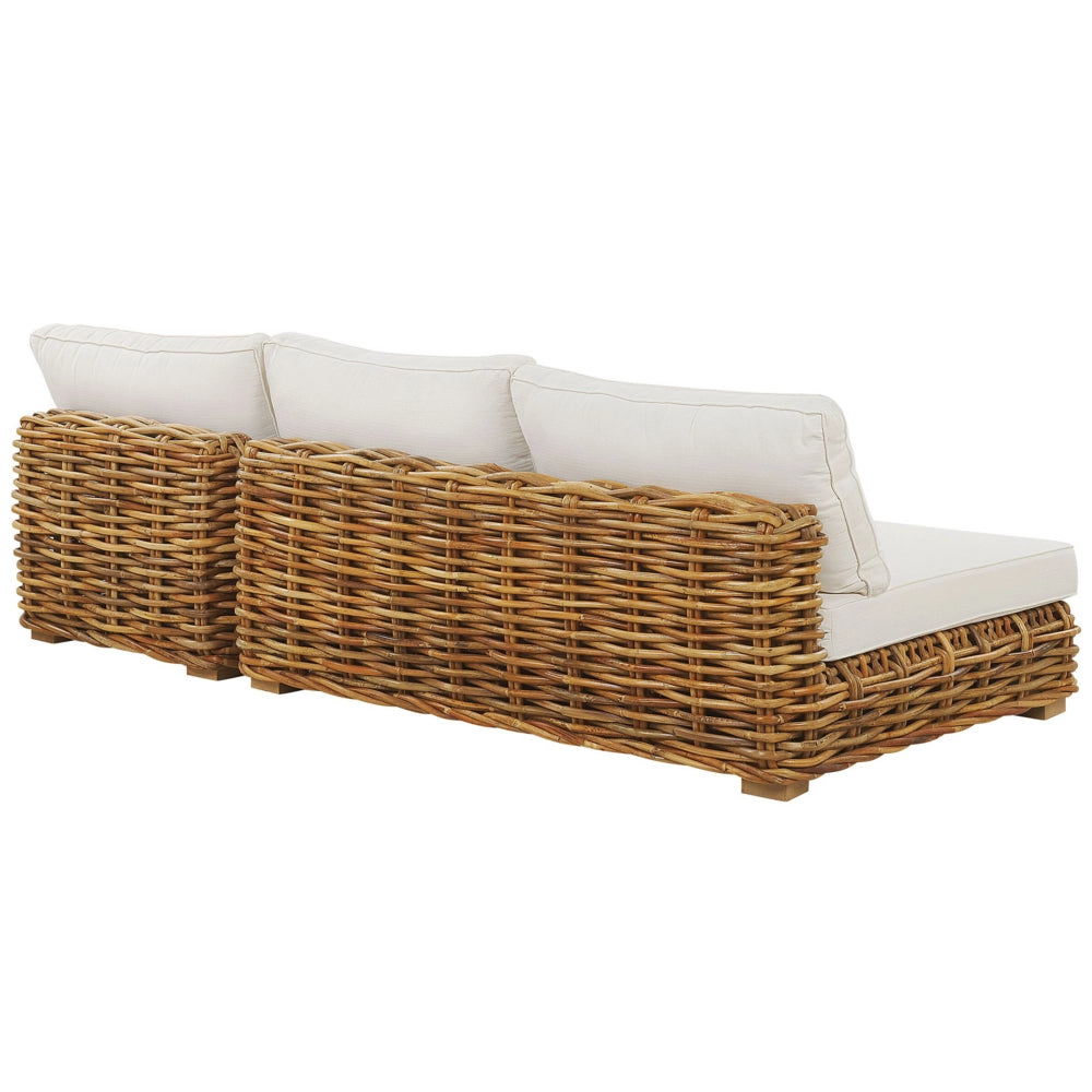 Set di conversazione da giardino cuscini bianchi in rattan naturale divano da esterno con tavolino sinistro