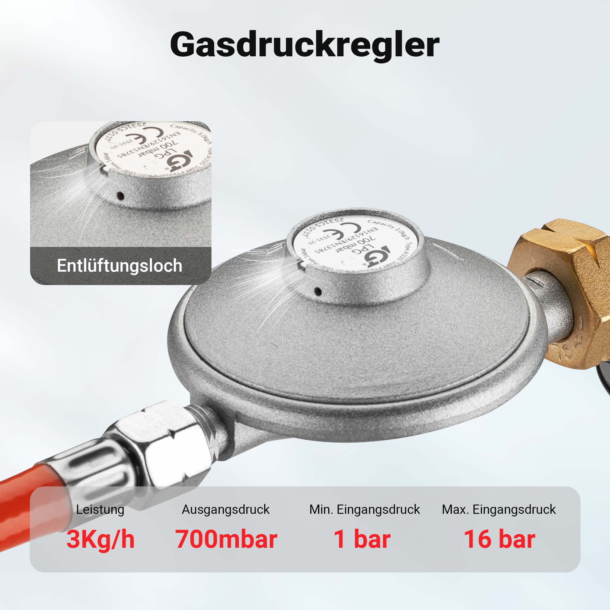 Riduttore di pressione 700 mbar Spagna, Regolatore gas per cannoni aria calda, stufe, essiccatori edili