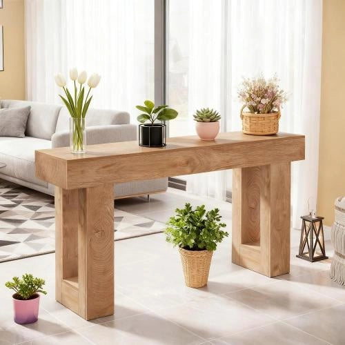 consolle da ingresso in legno stile casa di campagna, piano lungo 160 cm, marrone, per soggiorno e corridoio