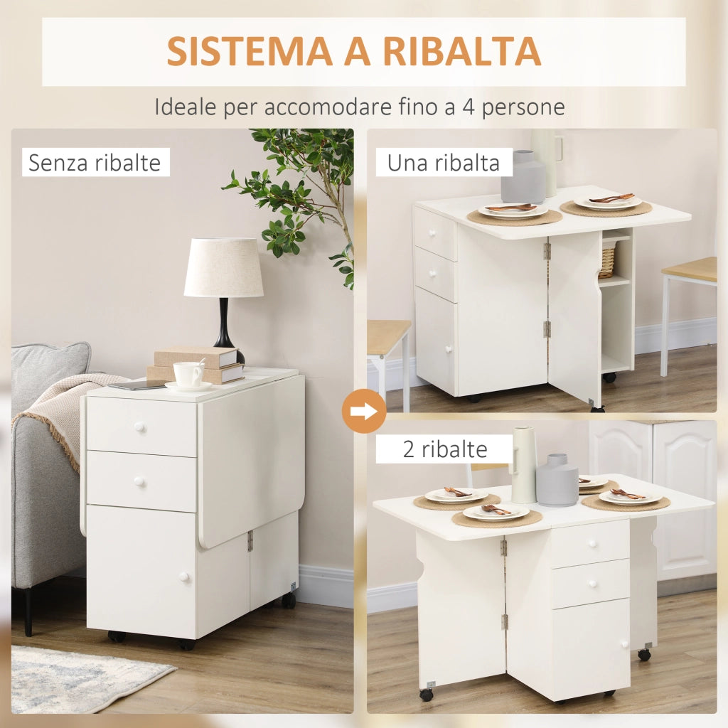 Tavolo da cucina a ribalta con cassetti e armadietto ¨C zephmum ¨C Bianco 120x80x75 cm