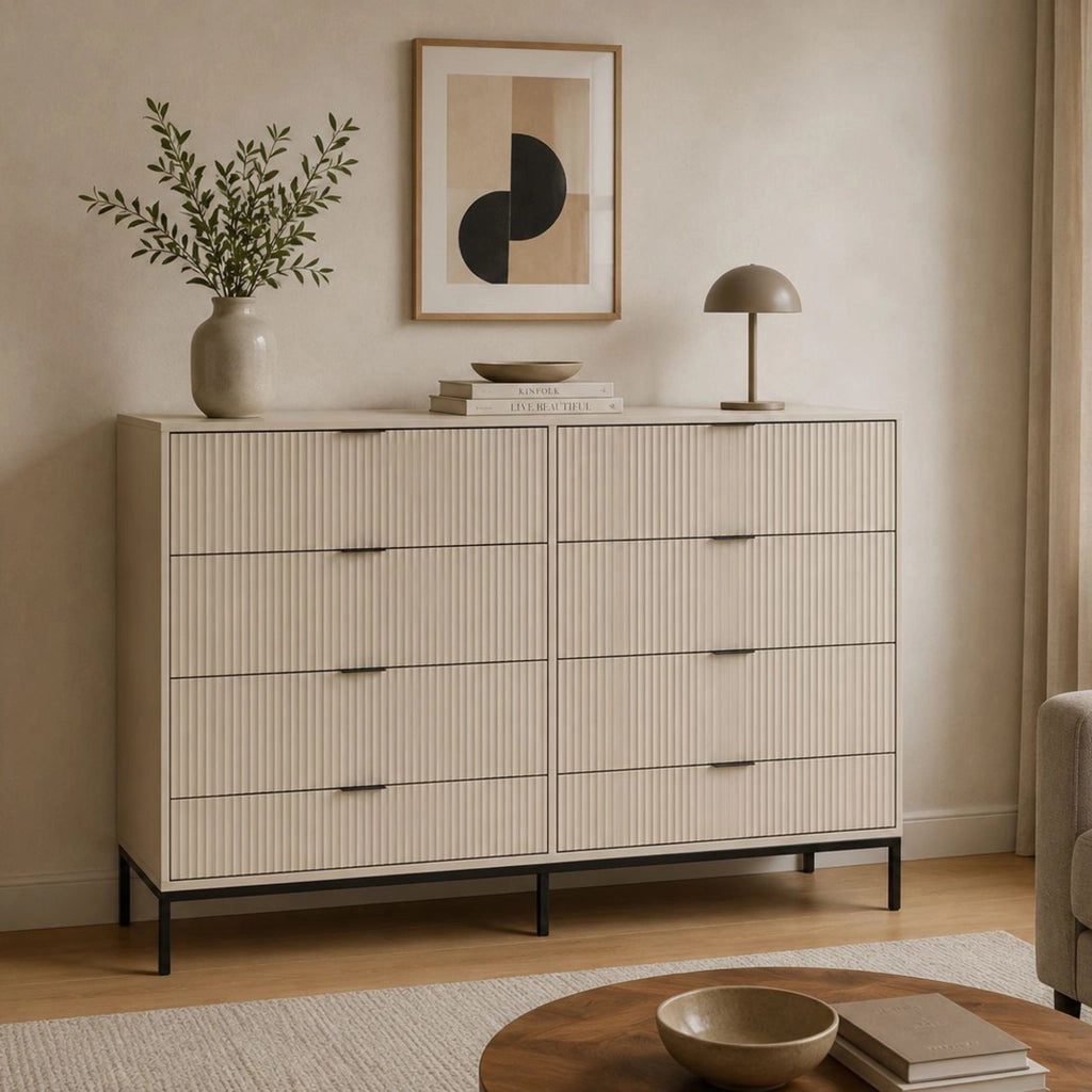 Lamila, Cassettiera 8 Cassetti, 150x40x116h cm Beige Cashmere