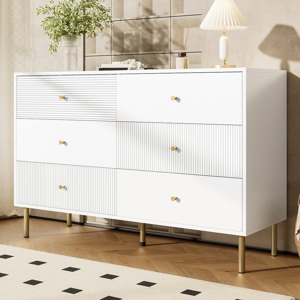 Cassettiera Moderna 6 Cassetti ¨C MINIMAL ¨C Bianca MDF Metallo 120x40x78