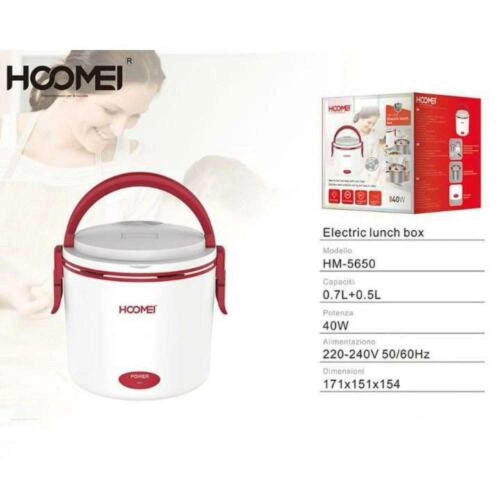 Trade Shop - Termos Per Alimenti 40w 0.7lt+0.5lt Contenitore Porta Pranzo Elettrica Hoomei Hm-5650 -