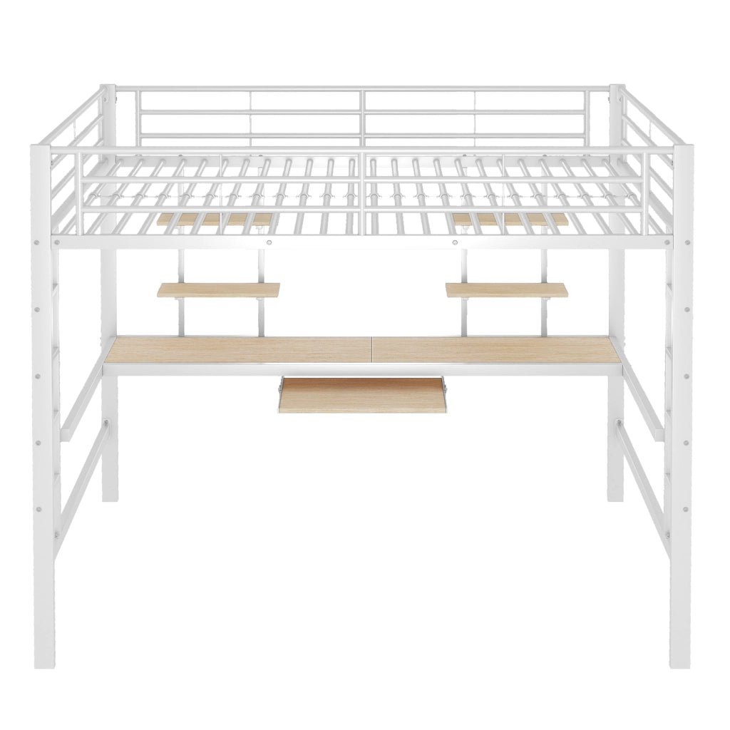Letto a soppalco matrimoniale con scrivania; 2 scaffali e scala; 140 × 200 cm; senza materasso