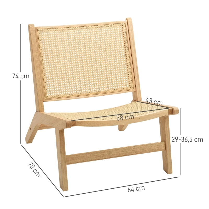 POLTRONA senza braccioli 64x70x74 cm in legno e rattan naturale