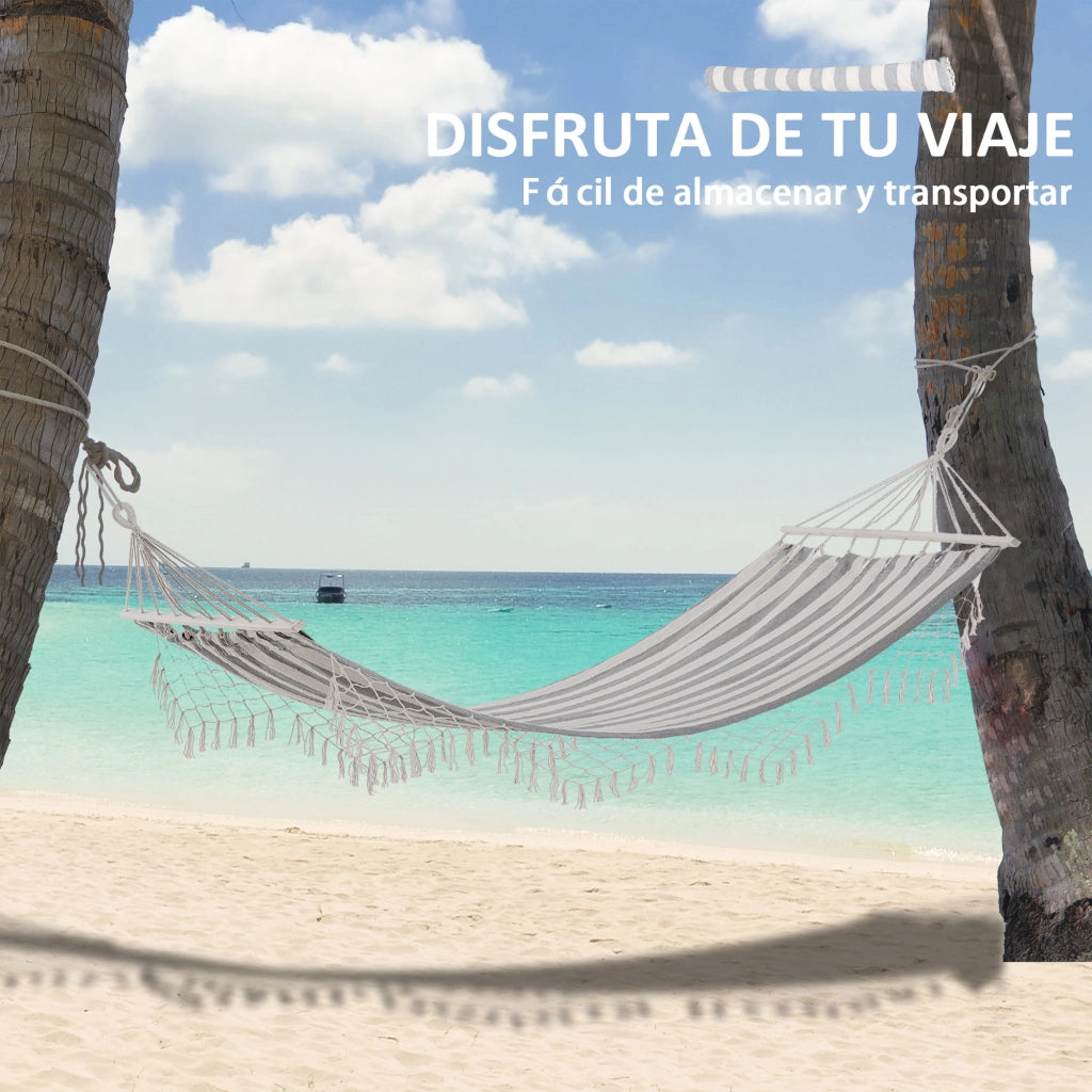 Amaca da giardino con traversini in legno ¨C zephmum ¨C grigio e crema 200x100 cm