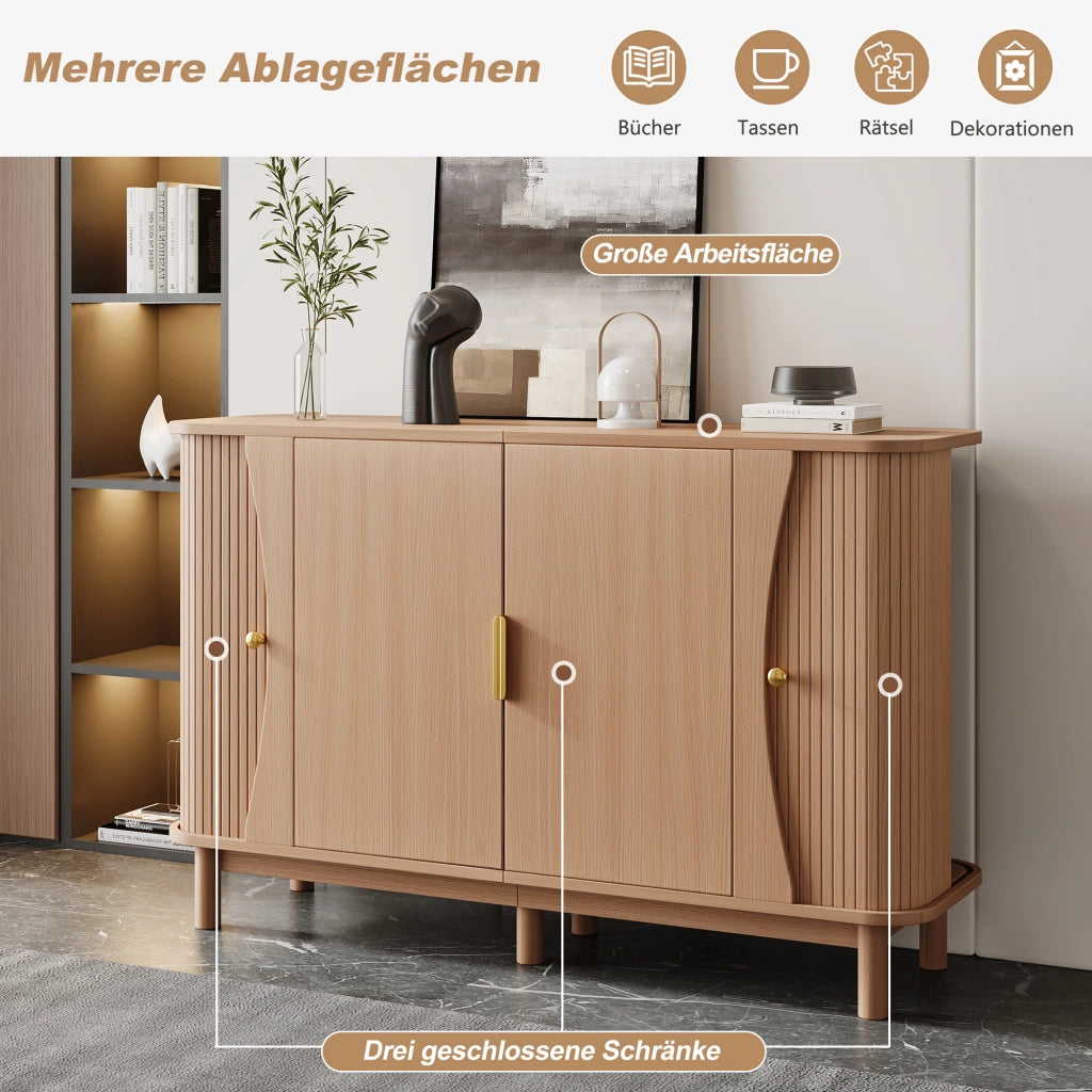 Credenza e madia con 2 ante scorrevoli e ripiano regolabile, per soggiorno, in MDF naturale, 140 × 40 × 88 cm