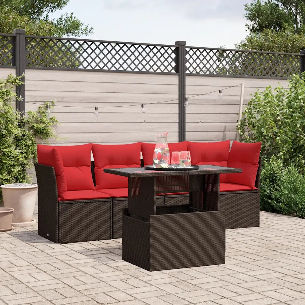 Set Divani da Giardino 5 pz con Cuscini Marrone in Polyrattan 3266354