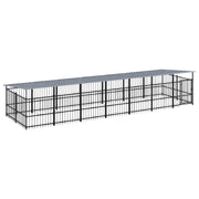 Cuccia gabbia per animali da esterno con tetto per cani in acciaio 13,14 m² nero 02_0041740