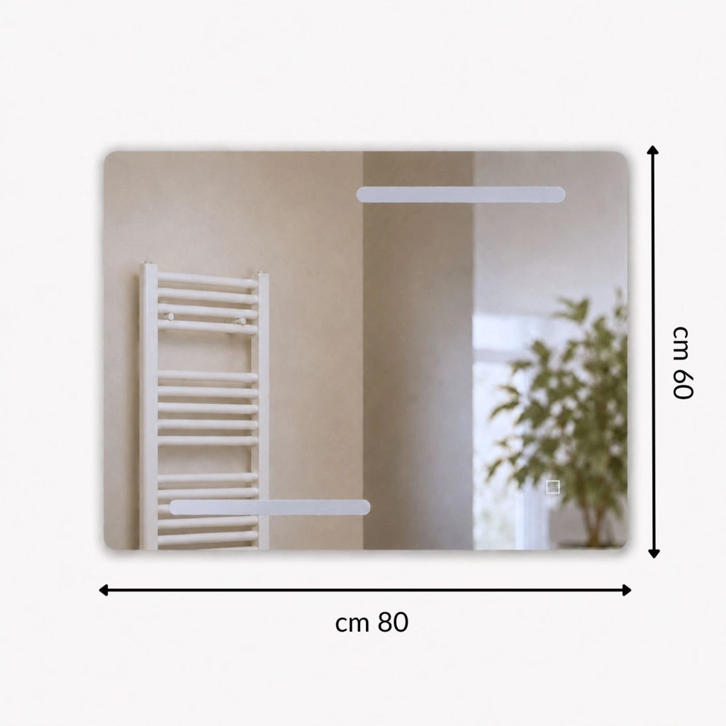 Specchio rettangolare led con interruttore touch elegante e funzionale *** misure 80x60 cm, tonalità standard 6000-6...