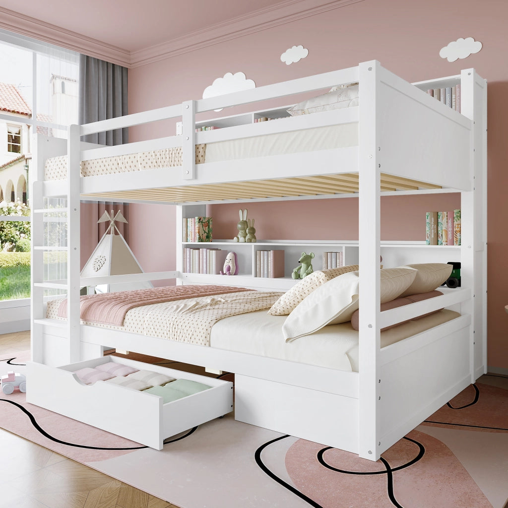 LETTO A CASTELLO 90x200 cm Legno di pino bianco con cassetto e vani portaoggetti