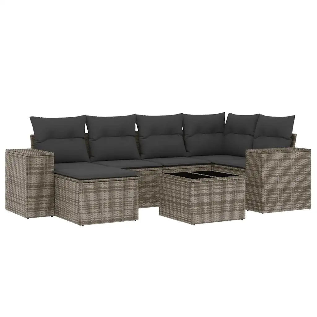 Set Divani da Giardino 7 pz con Cuscini Grigio in Polyrattan 3222869
