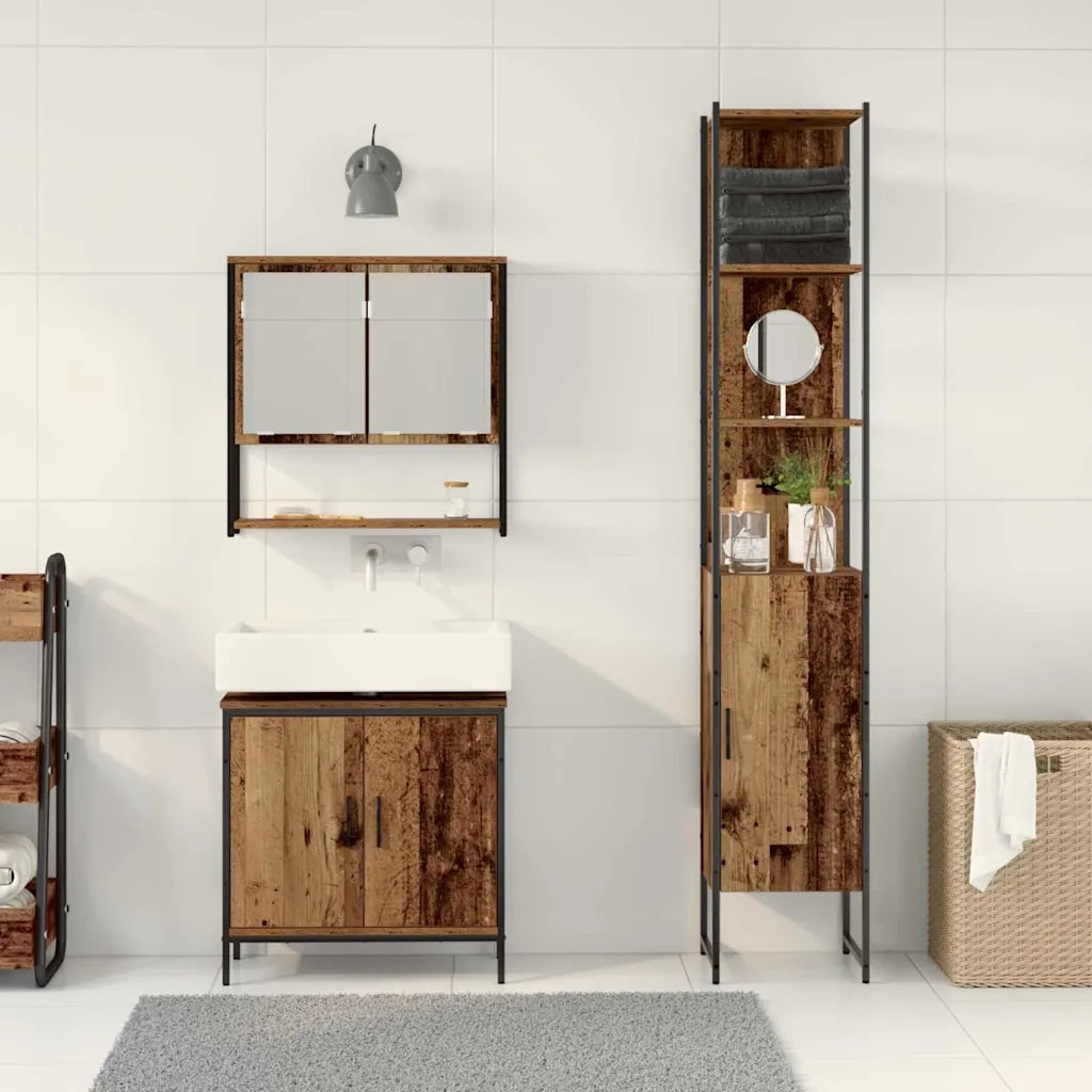 Set di mobili per il Bagno | Armadio da bagno 3 pz Marrone Legno multistrato