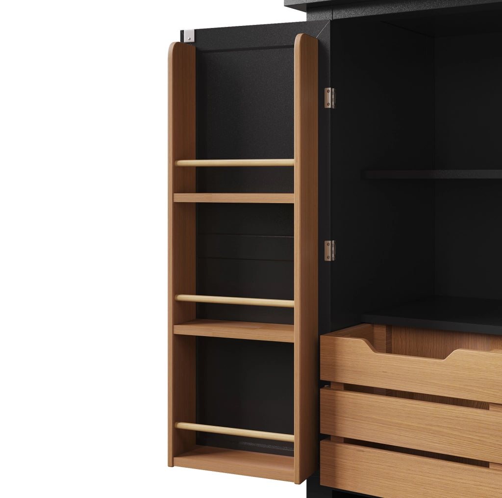Credenza alta da cucina 80x40x140 cm nera con 2 ante e 5 cassetti