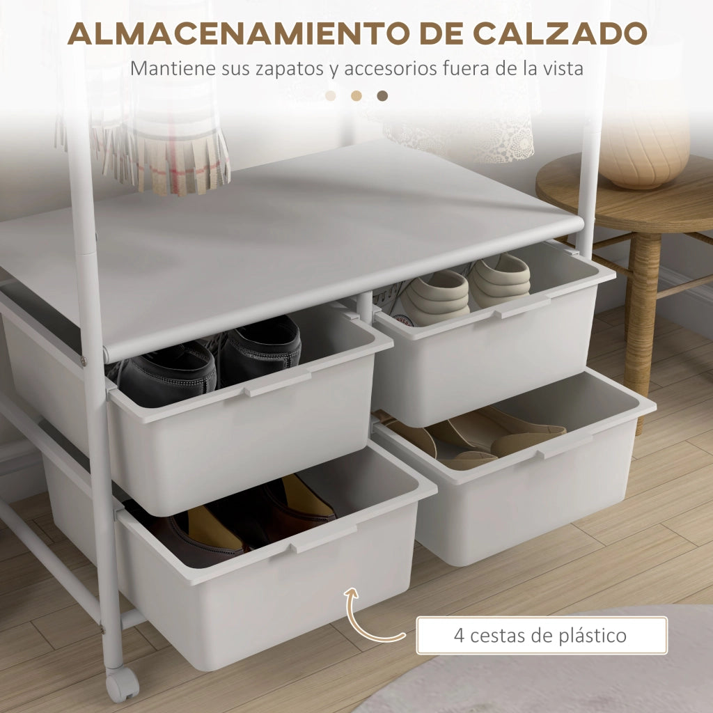 Appendiabiti con scaffale e cestini per scarpe ¨C Zephmum ¨C Bianco 63x37x153 cm