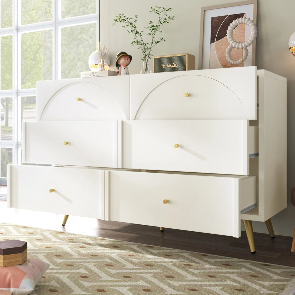 OKWISH Comò con 6 Cassetti e Piede Centrale Regolabile, per Camera e Soggiorno, in Legno e Metallo, 120 x 40 x 85 cm