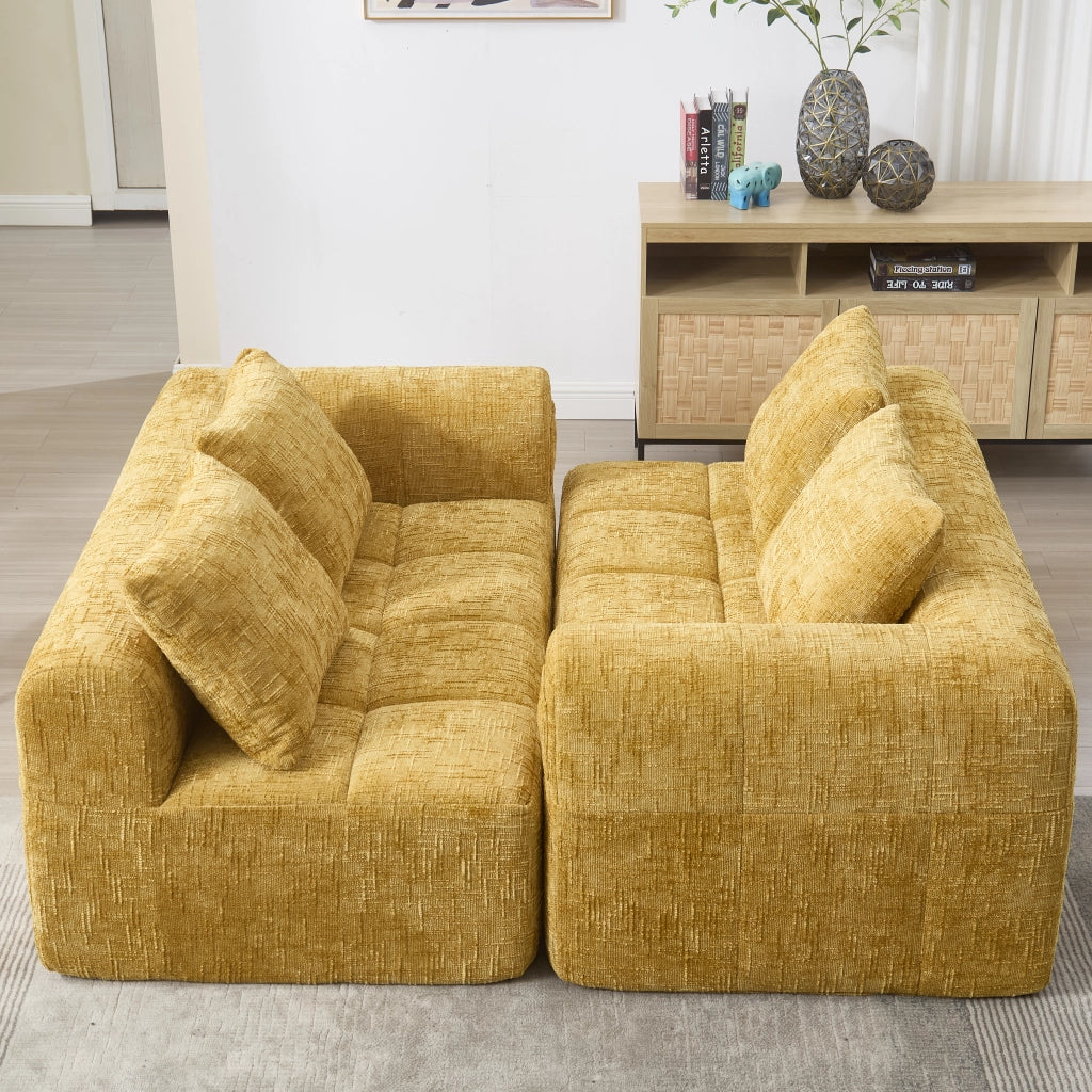 OKWISH Divano ad Angolo 3 Posti, Modulare con Chaise Longue e Tasche Laterali, Ciniglia, Giallo, 250 × 158 × 60 cm