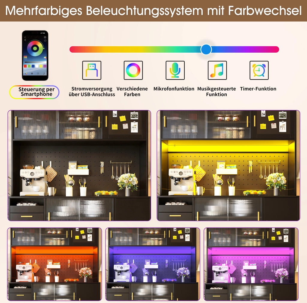 Mobile buffet nero 140x40x180 cm con LED e ante scorrevoli