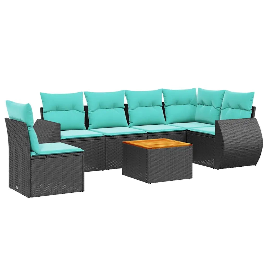 Set Divani da Giardino 7 pz con Cuscini Nero in Polyrattan 3225028