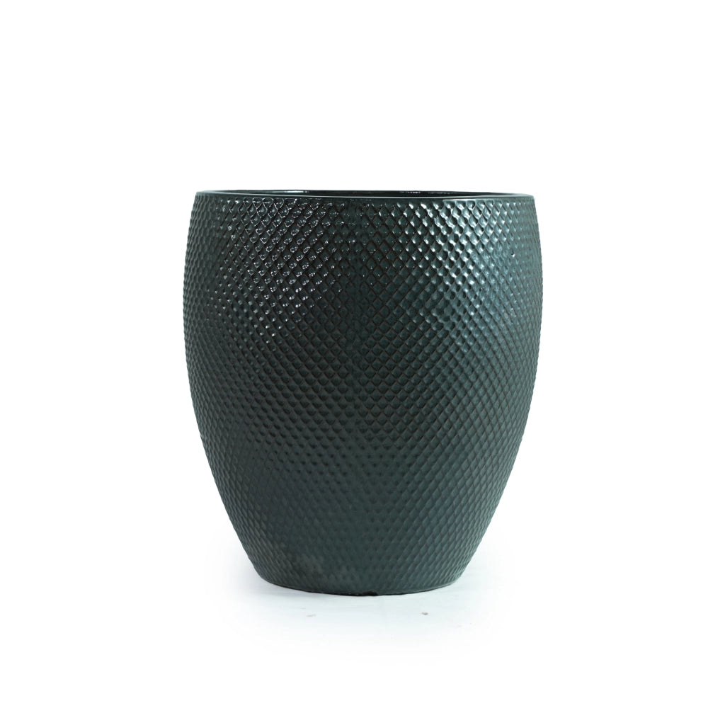 Vaso in ceramica extra grande Ø46 cm H 53 cm, verde muschio lucido, con fori di drenaggio