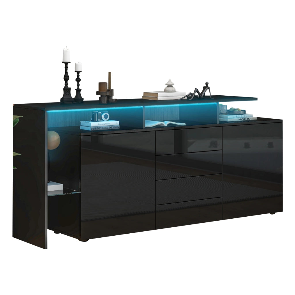 Mobile Credenza Highboard con LED ¨C Xylo ¨C Nero Lucido