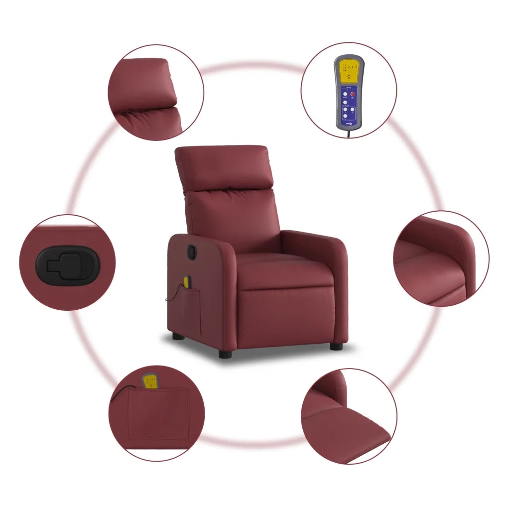 Divano Sedia-Poltrona Massaggiante Reclinabile Rosso vino in Similpelle 829978
