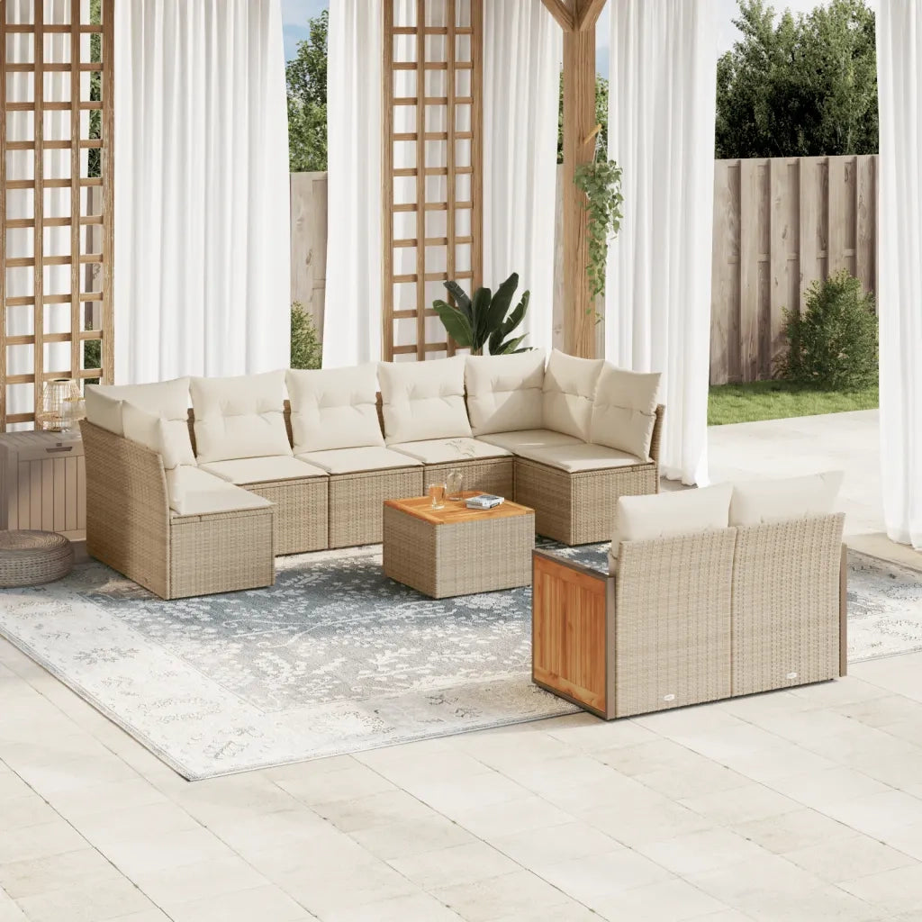 Set Divano da Giardino 10 pz con Cuscini Beige in Polyrattan 3260378