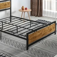 Struttura Letto Una Piazza e Mezza in Legno e Acciaio con Doghe in Stile Industriale, 140x200cm