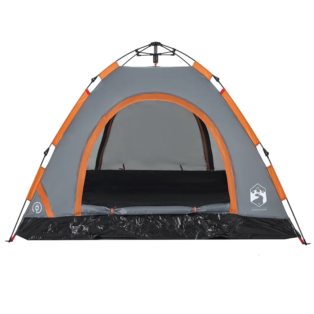 Tenda Campeggio 3 Persone Grigio e Arancione a Rilascio Rapido