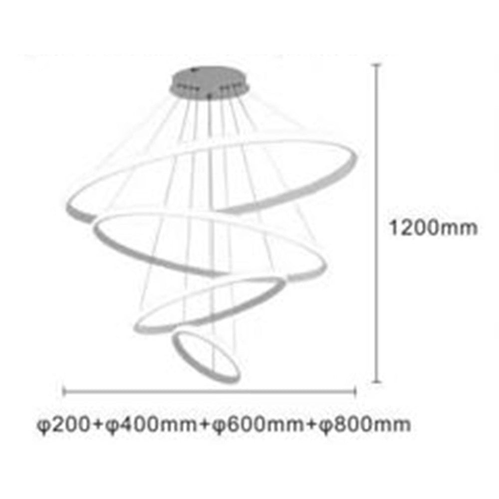 Trade Shop - Lampadario Sospeso Led 120w 4 Cerchi Pendente Rotondo Anelli Bianco Luce 4000k 50279 -