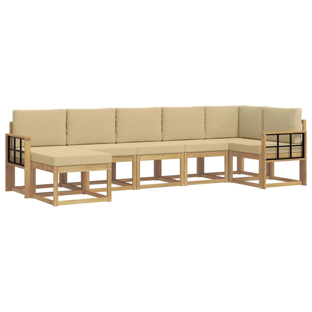 Set di divani da esterno 7 pz Bianco e Beige Poliestere 3387957
