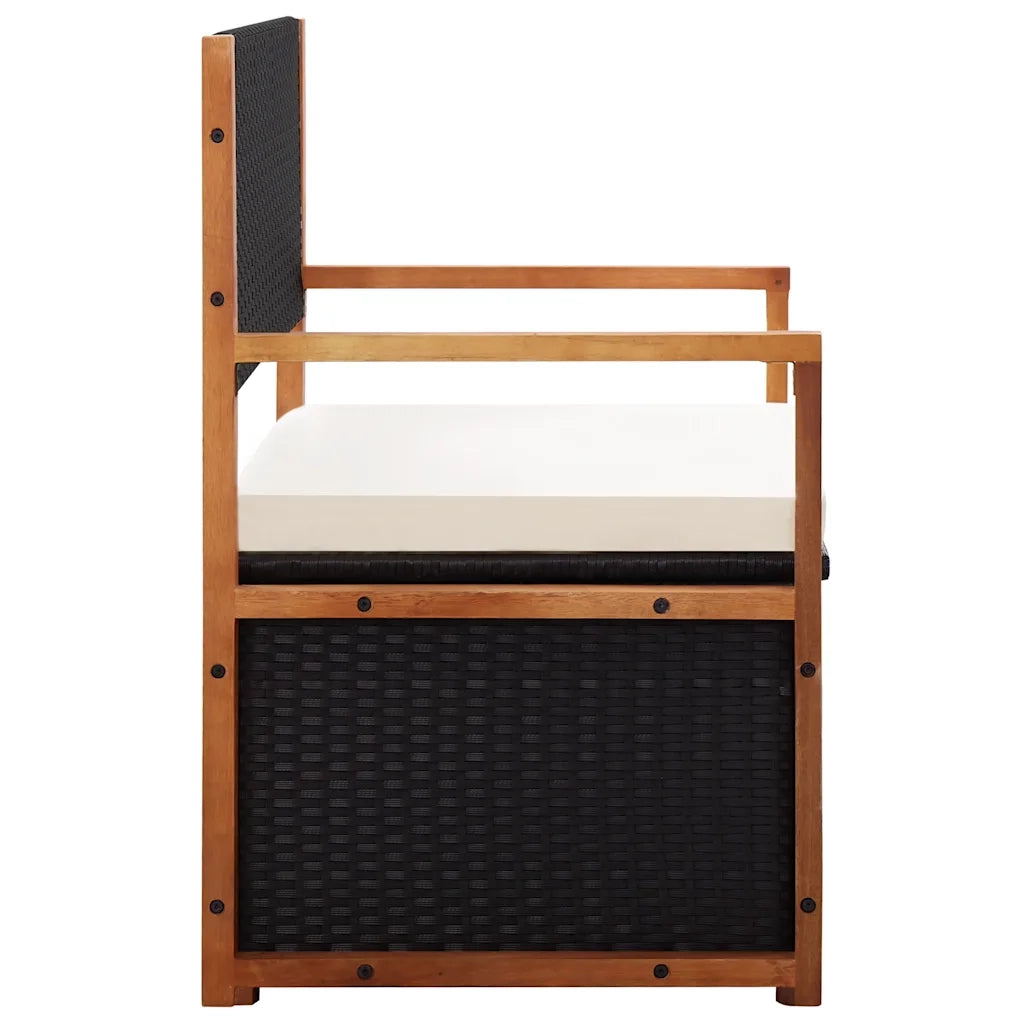 CassaPanca da Giardino | Panchina 115 cm in Polyrattan e Legno Massello di Acacia Nero