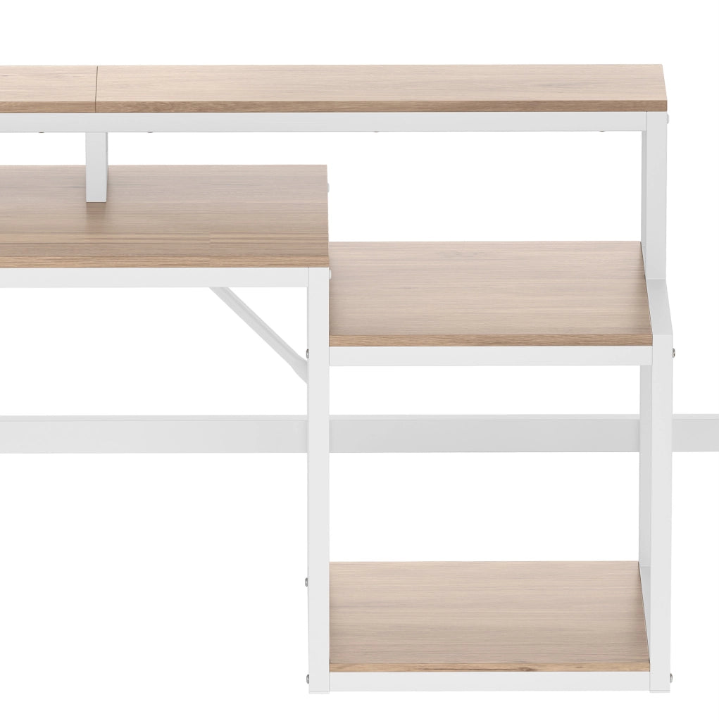 Letto a soppalco 140x200 cm con scrivania; LED e USB in metallo e MDF bianco HOMVRA