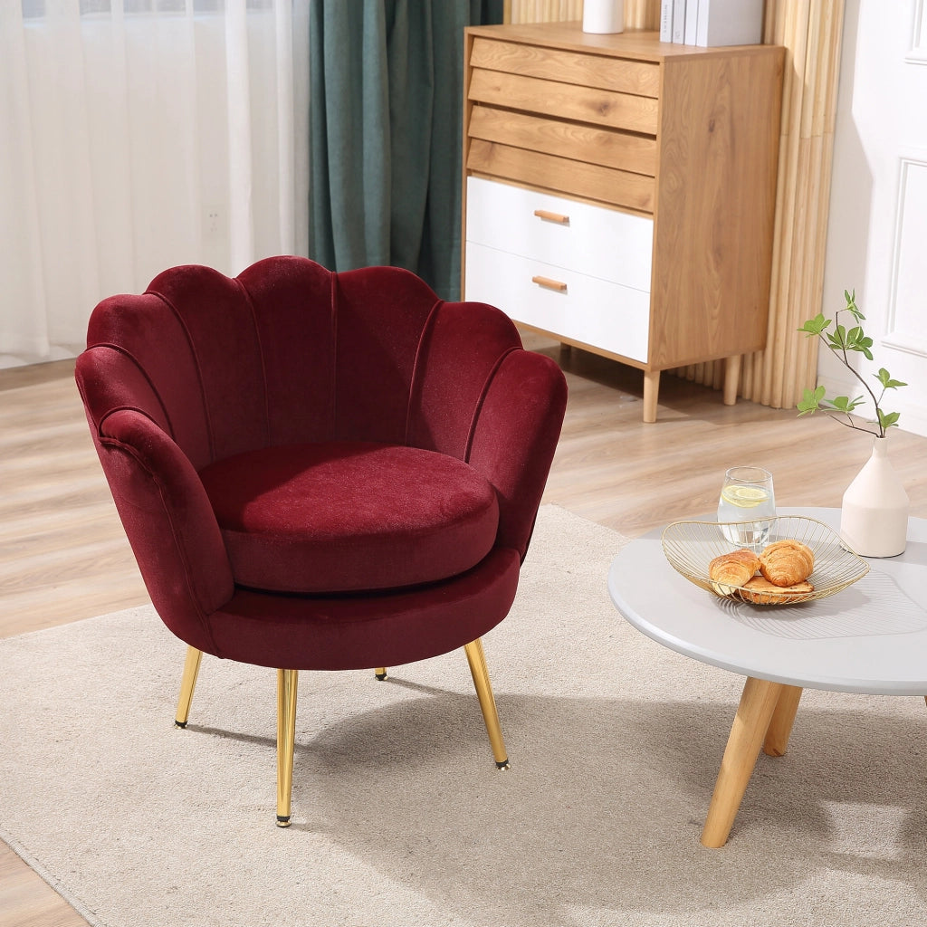 EasyComfort Poltrona a Conchiglia, Poltroncina Vintage, Poltroncina da Camera e Salotto, Design Elegante, con Schienale Alto, 76x67x74cm, Rosso Scuro